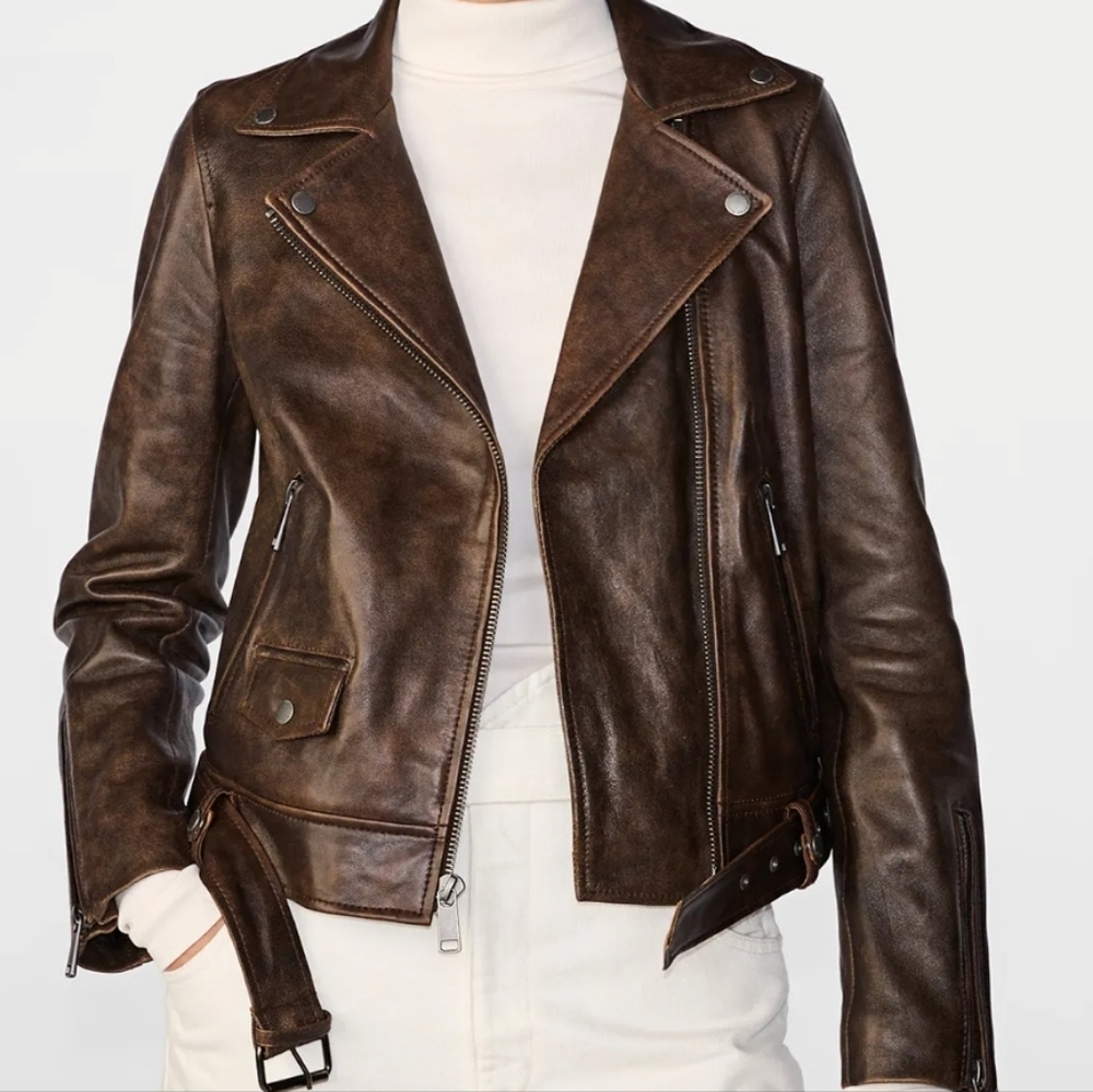 BRAND NEW BRYN 100% LEATHER MOTO JACKET SZ MD
